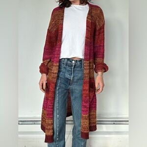 Carolyn Taylor long open front striped knit cardigan
